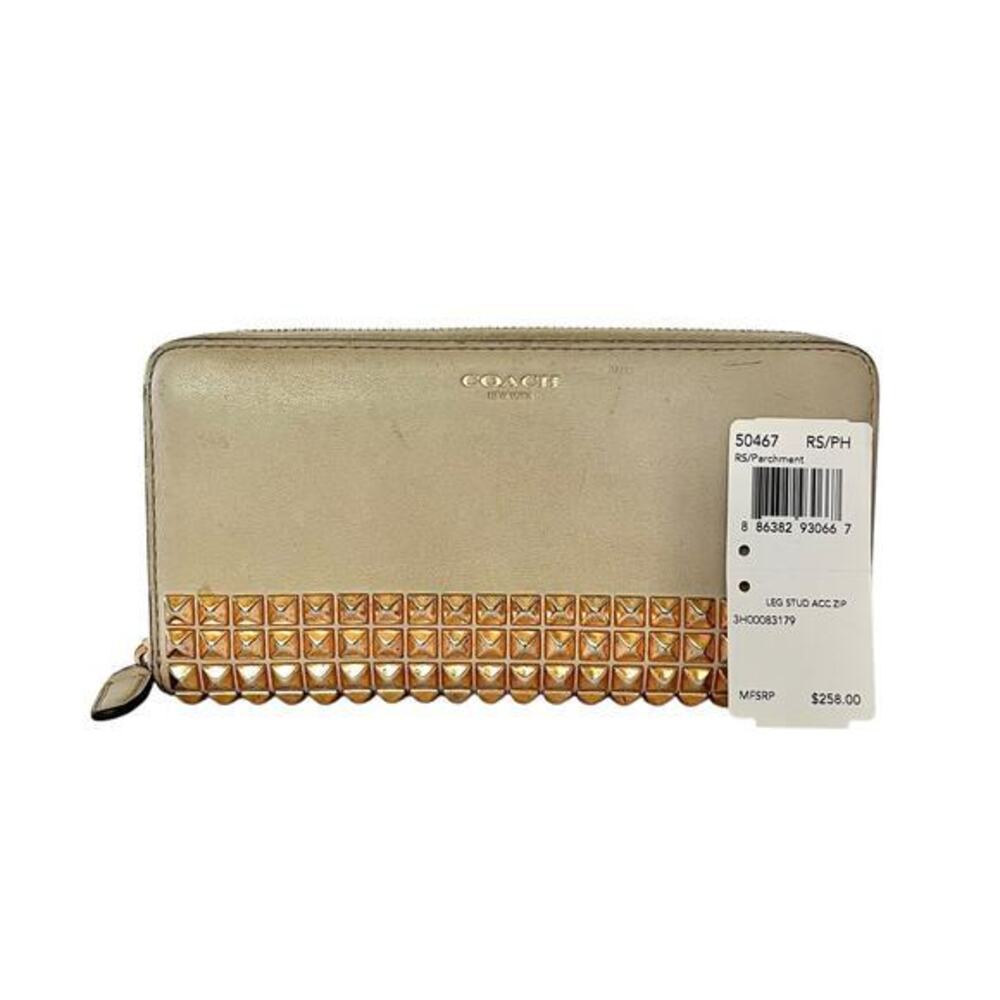 Coach Legacy Studded Accordion Parchment Leather Zip Wallet #F50467
